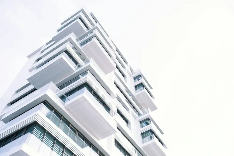 White apartment tower with balconies